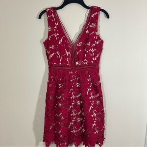 Romeo + Juliet Couture Red Floral Lace Mini Dress V Neck Sleeveless Size M